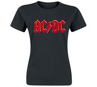 AC/DC Red Logo Femme T-Shirt Manches Courtes Noir 100% Coton Regular/Coupe Standard