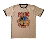 AC/DC Ringer T Shirt Let There Be Rock Tour '77 Nouveau Officiel Unisex Sand Size M