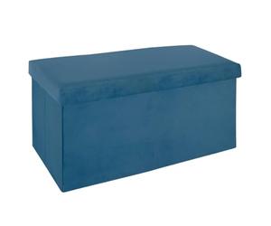 AC-Déco 2 en 1 Pouf Pliant Double et Coffre de Rangement Velours Bleu 76 x H 38 cm - Atmosphera
