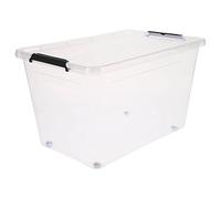 AC-Déco Boite en plastique transparente 60L avec roulettes