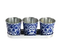 AC-Déco Jardinière 3 Pots - L 10,1 X L 29,6 X H 10,1 Cm - Bleu