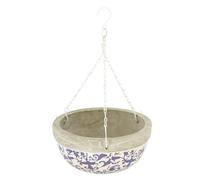 AC-Déco Pot De Fleurs Suspendu en Céramique Patiné -Blanc/Bleu - L 25,5 X P 25,5 X H 11,8 Cm