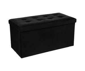 AC-Déco Pouf de Rangement Double Velours Lysandre Noir