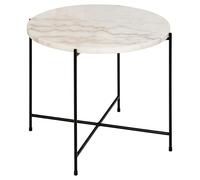 AC Design Furniture Agnar Guangxi Table d'angle Ronde, Plateau de Table Blanc marbré Poli, Armature en Acier revêtu par pulvérisation, Noir Mat, Noir Rugueux, Ø 52 x 40 cm