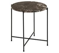 AC Design Furniture Agnar Table d'appoint Ronde en marbre Turc véritable Poli Marron et Base en métal Noir 42 x 45 cm