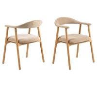 AC Design Furniture Alva Chaise de Salle à Manger avec accoudoir, Danny Tissu Beige 3, Cadre en chêne traité à l'huile, Lot de 2 pièces