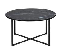 AC Design Furniture Antje Table Basse Ronde, Ø: 80 x 45 cm, Aspect Marbre Noir /Noir, Verre/Metal, 1 pc