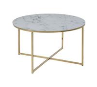 AC Design Furniture Antje Table Basse Ronde, Ø: 80 x 45 cm, Aspect Marbre Blanc /Or, Verre/Metal, 1 pc