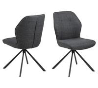 AC Design Furniture Aurelia Lot de 2 chaises de salle à manger avec housse en gris foncé et pieds en acier noirs avec fonction rotative, chaises de cuisine, sans accoudoirs, meubles de salle à manger,