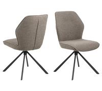 AC Design Furniture Aurelia Lot de 2 chaises de salle à manger avec housse taupe et pieds en acier noirs avec fonction pivotante, chaises de cuisine, sans accoudoirs, meubles de salle à manger, (l x H