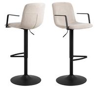 AC Design Furniture Ellen Caso Tabouret de Bar en Tissu Beige, Structure Trompette en Acier revêtu par pulvérisation Noir Mat avec Fonction rotative, Repose-Pieds, Ressort à gaz, poignée et Fermeture
