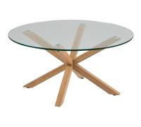 AC Design Furniture Heather Table Ronde en Verre Clair et Métal Aspect Bois, H : 40 x L : 82 x P : 82 cm, 1 pce