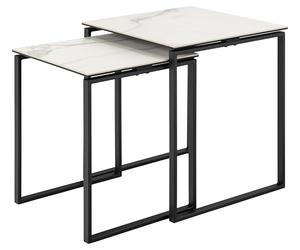 AC Design Furniture Jannis Akranes Table Basse carrée, Plateau de Table Blanc en céramique Rugueuse, Structure en Acier laqué Mat, Noir, Rugueux, avec Jeu de 2 pièces, 50 x 50 x 55 cm