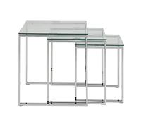 AC Design Furniture Jannis Ensemble de 3 Tables d'appoint en Verre Transparent et Métal Chromé Table Basse 3 Pièces pour le Salon,Ensemble de Tables Basses, Design Moderne, H : 55 x L : 50 x P : 50 cm