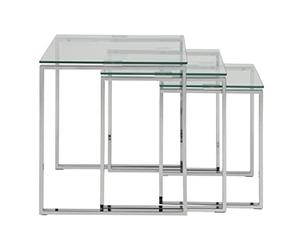 AC Design Furniture Jannis Ensemble de 3 Tables d'appoint en Verre Transparent et Métal Chromé Table Basse 3 Pièces pour le Salon,Ensemble de Tables Basses, Design Moderne, H : 55 x L : 50 x P : 50 cm