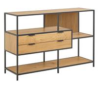 AC Design Furniture Jörn Étagère avec 2 tiroirs et 3 tablettes en mélamine Mat Noir Brut avec détails asymétriques 114 x 35 x 78 cm