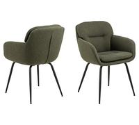 AC Design Furniture Liv Chaise de Salle à Manger avec accoudoirs, Tissu Vert 61, Armature en Acier revêtu par pulvérisation Noir Mat, avec piquage Transversal et Fermeture éclair