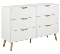 AC Design Furniture Rasmus Commode, Haut, Corps et 6 tiroirs en MDF laqué Blanc UV, Armature NC laquée chêne avec Fermeture amortie, 135 x 40 x 90 cm