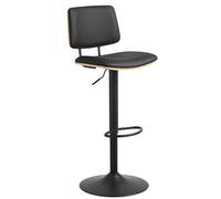 AC Design Furniture Saga Tabouret de bar en polyuréthane noir et chêne laqué à base d'eau, armature trompette en acier revêtu par pulvérisation noir mat avec fonction rotative, repose-pieds et ressort
