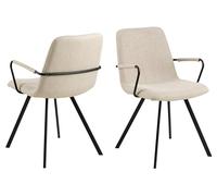 AC Design Furniture Selda Lot de 2 chaises de Salle à Manger rembourrées avec accoudoirs et Pieds en Acier Noir, Largeur : 55,5 x Hauteur : 85 x 50,5 cm, Beige
