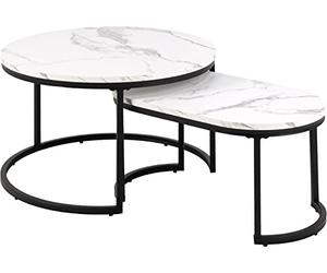AC Design Furniture Spencer Lot de 2 Tables Basses pour Salon, Aspect marbre Blanc avec Cadre en métal Noir, Table Basse, Table d'appoint Ronde