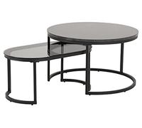 AC Design Furniture Spencer Lot de 2 Tables Basses pour Salon, Table Effet Marbre Verre avec Cadre en Métal, Table Basse Noire, Ensemble de Salon, Tables Gigognes Ronde Ø: 70 x H: 42 cm