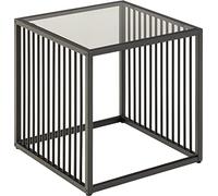 AC Design Furniture Steffen Table d'appoint carrée avec Plateau en Verre fumé et Cadre en métal Noir, Table Basse de Style Industriel, mobilier de Salon