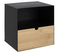 AC Design Furniture Table de Chevet avec 1 Tiroir, Table de Chevet Murale Suspendue, Meubles de Chambre, Noir/Marron, Métal/Bambou, H : 30 x L : 30 x P : 25 cm, 1 Pièce