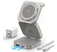 AC Island Chargeur Induction iPhone 5 en 1, Compatible avec Mag-Safe, Chargeur Rapide sans Fil pour iPhone 17/16/15/14/13/12 séries, Apple Watch 11/Ultra, AirPods Pro 3 (Gris Transparent)