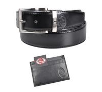 AC MILAN Ensemble cadeau ceinture et porte-cartes en cuir, noir, boucle en métal chromé, largeur 3,5 cm, logo AC MILAN en relief, élégant coffret cadeau, unisexe adulte