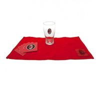 AC Milan - Ensemble verreàbière, Serviette en éponge et sous-Verres (Taille Unique) (Rouge/Noir)