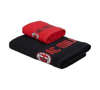 AC Milan Lot de 2 Serviettes avec Logo, 50 x 100, Coton, Produit Officiel, Rouge/Noir