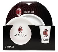 AC Milan Lot de 3 pièces en papier pour enfants - Assiette plate, assiette creuse et verre 260 ml, set de table Rossonero, fabriqué en Italie, idée cadeau pour les petits fans