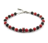 AC Milan LOWELL Bracelet acier et pierres naturelles homme, noir rouge, taille unique, Taglia Unica, Pierre, Pas de gemme