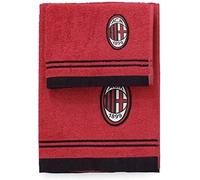 AC Milan Milan 8907 020 2110 Serviette Set + Serviette Invité Eponge 100% Coton-Rouge/Noir-100 x 60 x 1 cm