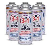 AC REPAIR Recharge Climatisation Voiture 3 en 1 Remplacement R134a avec Stop Fuite, Cartouche Gaz Réfrigérant pour Clim, Bonbonne 200g Plus Rendiment Naturel et Écologique Facile à Utiliser - Lot de 6