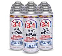 AC REPAIR Recharge Climatisation Voiture 3 en 1 Remplacement R134a avec Stop Fuite, Cartouche Gaz Réfrigérant pour Clim, Bonbonne 200g Plus Rendiment Naturel Écologique Facile à Utiliser - Lot de 12