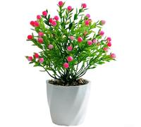 Acacia artificiel en plastique dans un petit pot pour bureau, 18 cm de haut, feuillage réaliste pour salon ou espace de travail (rose)