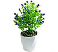 Acacia artificiel en plastique dans un petit pot pour bureau, 18 cm de haut, feuillage réaliste pour salon ou espace de travail (bleu)