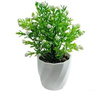 Acacia artificiel en plastique dans un petit pot pour bureau, 18 cm de haut, feuillage réaliste pour salon ou espace de travail (blanc)