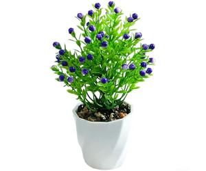 Acacia artificiel en plastique dans un petit pot pour bureau, 18 cm de haut, feuillage réaliste pour salon ou espace de travail (bleu)
