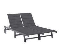 Acacia Chaise Longue de Jardin 2 Places avec Coussin Gris Patio Transat vidaXL