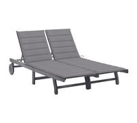 Acacia Chaise Longue de Jardin 2 Places avec Coussin Gris Patio Transat vidaXL