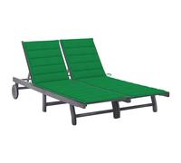Acacia Chaise Longue de Jardin 2 Places avec Coussin Gris Patio Transat vidaXL