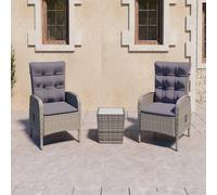 Ensemble de bistro de jardin 3 pcs Résine tressée et verre Gris