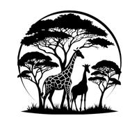 acacia girafe Stickers muraux 42x42cm Fourni avec un kit de film de transfert Noir