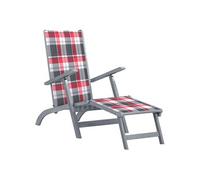 Acacia Solide Chaise de Terrasse avec Repose-pied et Coussin Bain de Soleil de Terrasse Chaise Longue d'Extérieur Transat de Jardin Patio