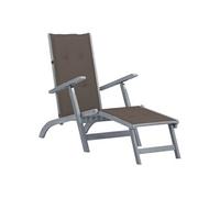 Acacia Solide Chaise de Terrasse avec Repose-pied et Coussin Chaise Longue de Patio Transat de Jardin Bain de Soleil de Terrasse Extérieur