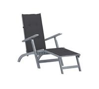 Acacia Solide Chaise de Terrasse avec Repose-pied et Coussin Transat de Jardin Chaise Longue de Terrasse Bain de Soleil de Patio Extérieur