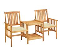 Acacia Solide Chaises de Jardin avec Table à Thé et Coussins Extérieur vidaXL
